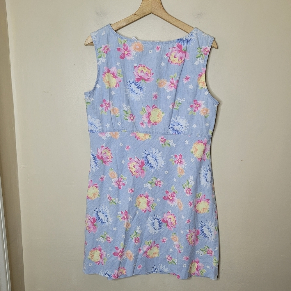 Liz Claiborne Vintage 90s Pastel Floral Chambray Dress Size 14 - Picture 4 of 6